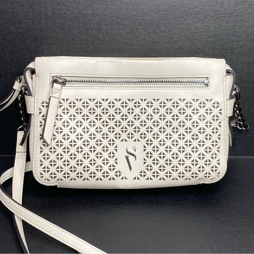 Simply Vera Vera Wang White Laser‎ Cut Crossbody Bag Gunmetal Hardware Small
